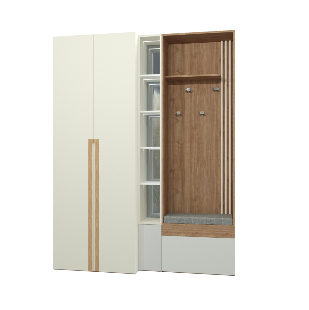 dulap cuier alb, pantofar alb hol, mobilier alb modern, dulap MDF vopsit alb, cuier hol cu băncuță, mobilier intrare alb stejar